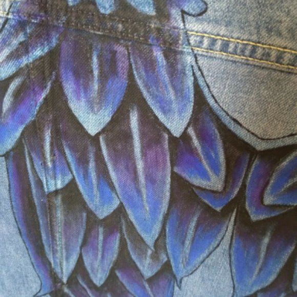 Angel Wings Hand Painted Jean Jacket Size Large Sleeveless Painted With Acrylic - Picture 5 of 5